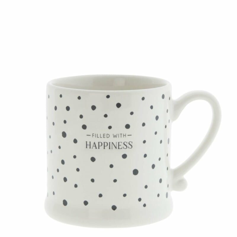 Mug White Dots Black / Happiness
