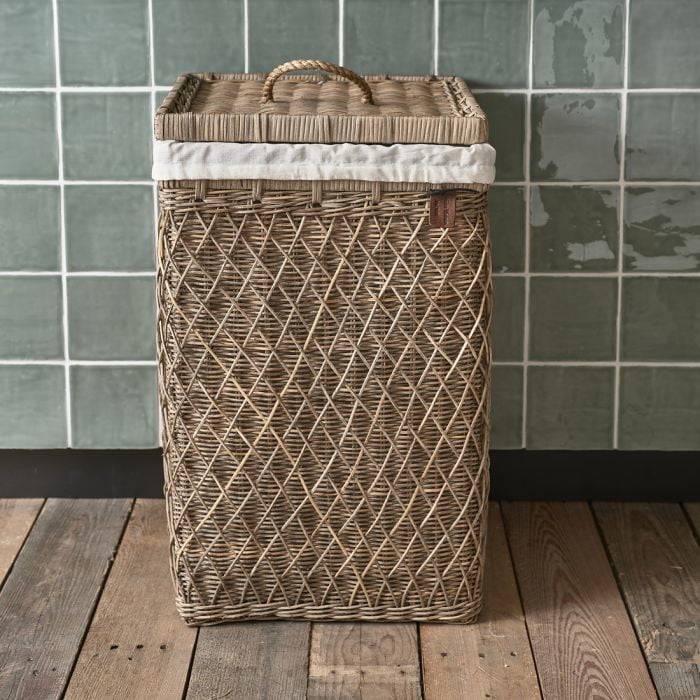 Rustic Rattan Diamond Weave Laundry Basket