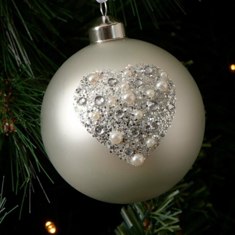 Glittering Heart Ornament white Dia 8